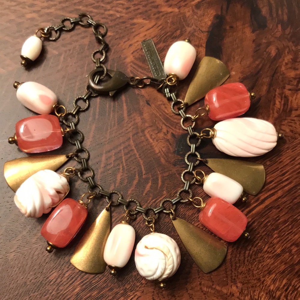 JAN MICHAELS Rose Quartz & Carved Angel Coral Bracelet